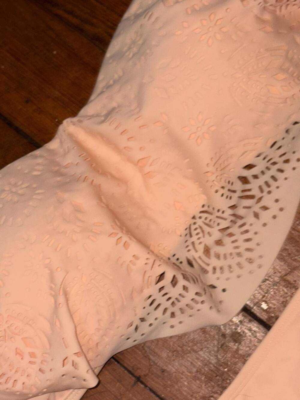 Xhilaration Peach Laser-Cut Ruffle Bandeau Bikini Set - Picture 3 of 5